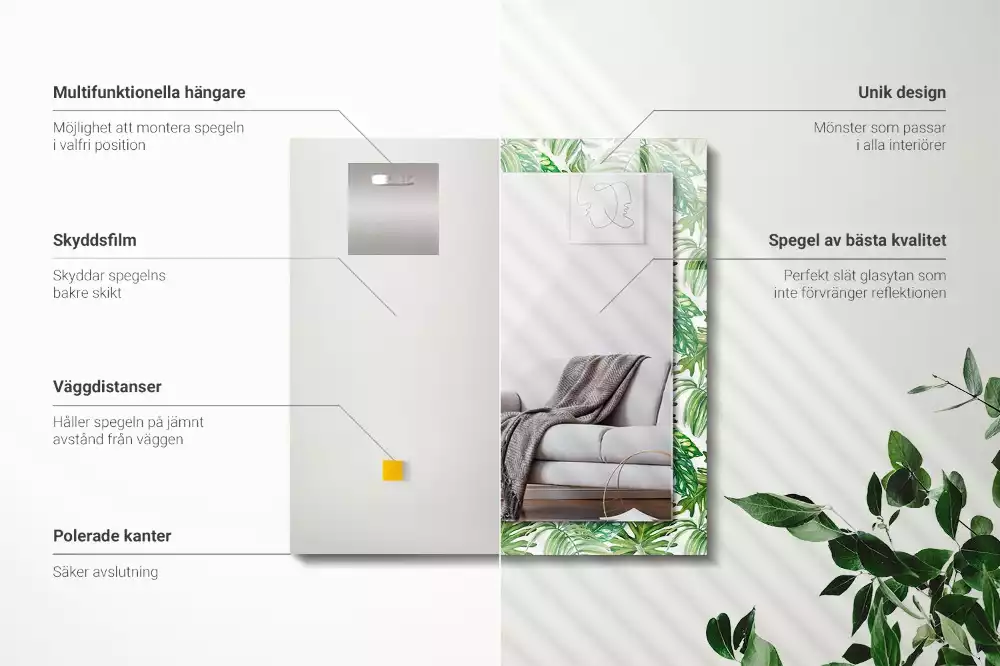 Obdélníkové dekorační zrcadlo Zelené tropické listy