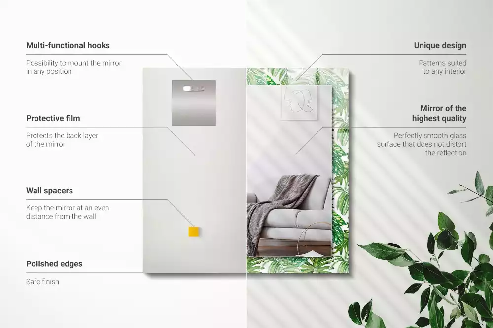 Obdélníkové dekorační zrcadlo Zelené tropické listy