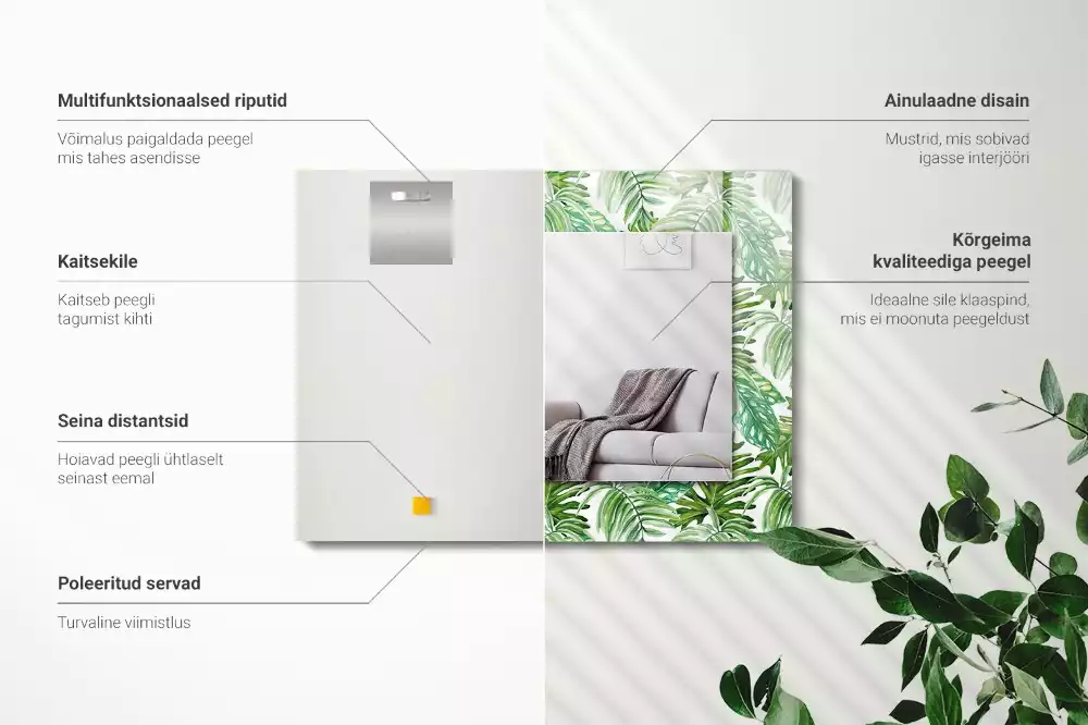 Obdélníkové dekorační zrcadlo Zelené tropické listy