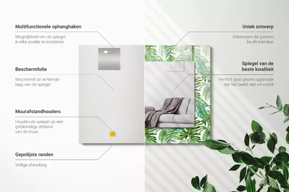 Obdélníkové dekorační zrcadlo Zelené tropické listy