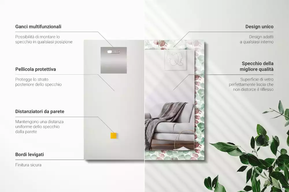 Obdélníkové dekorační zrcadlo Akvarel listy