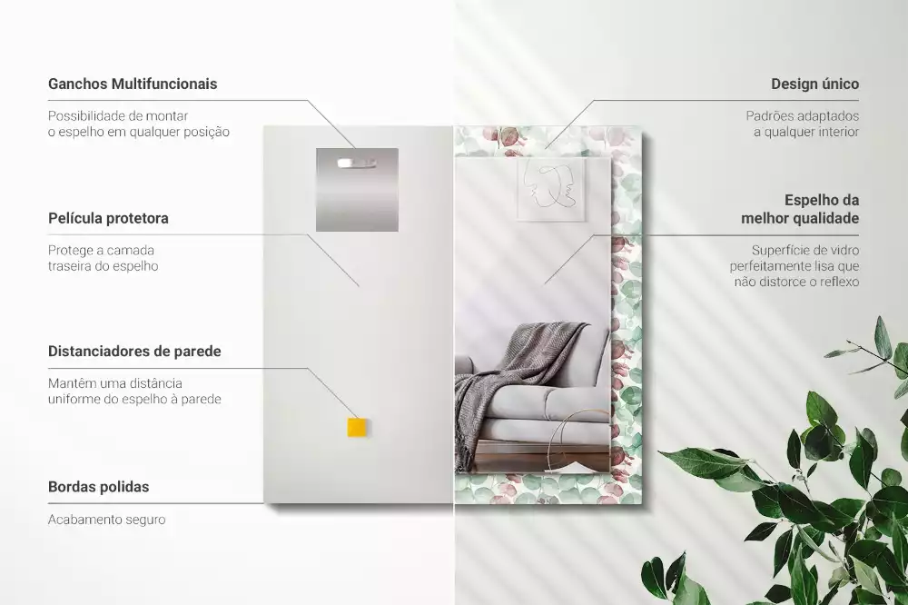 Obdélníkové dekorační zrcadlo Akvarel listy