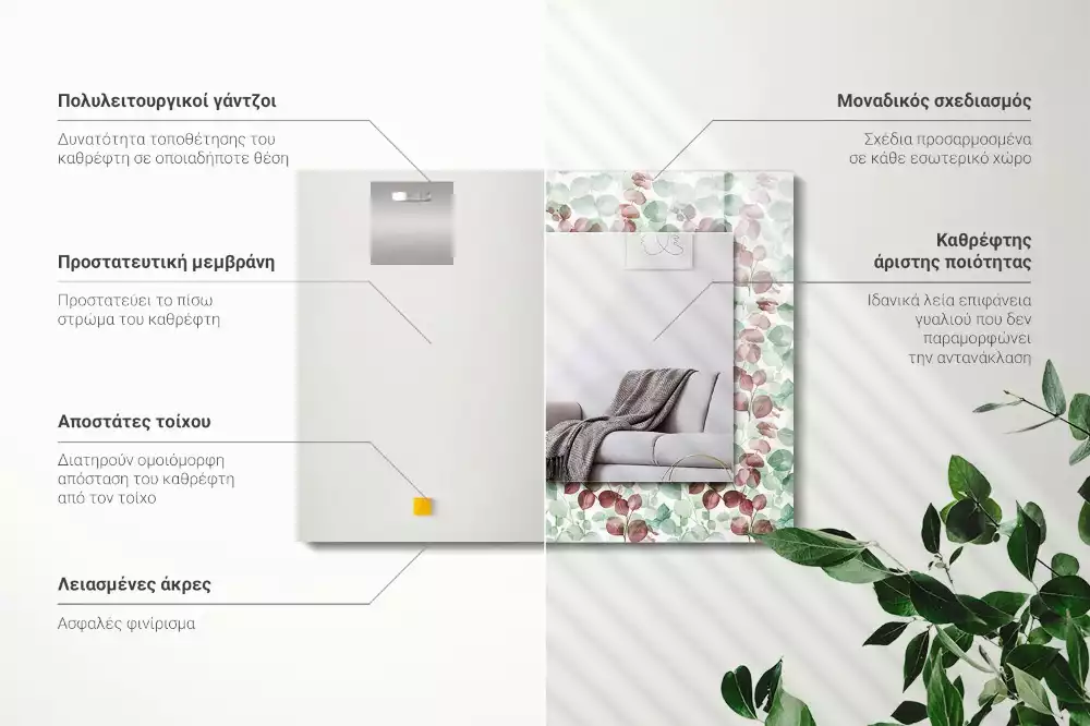 Obdélníkové dekorační zrcadlo Akvarel listy