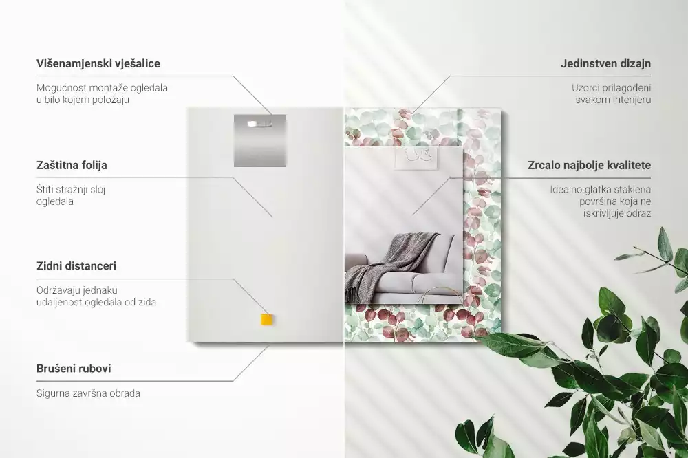 Obdélníkové dekorační zrcadlo Akvarel listy