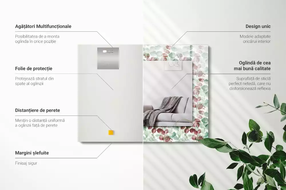 Obdélníkové dekorační zrcadlo Akvarel listy