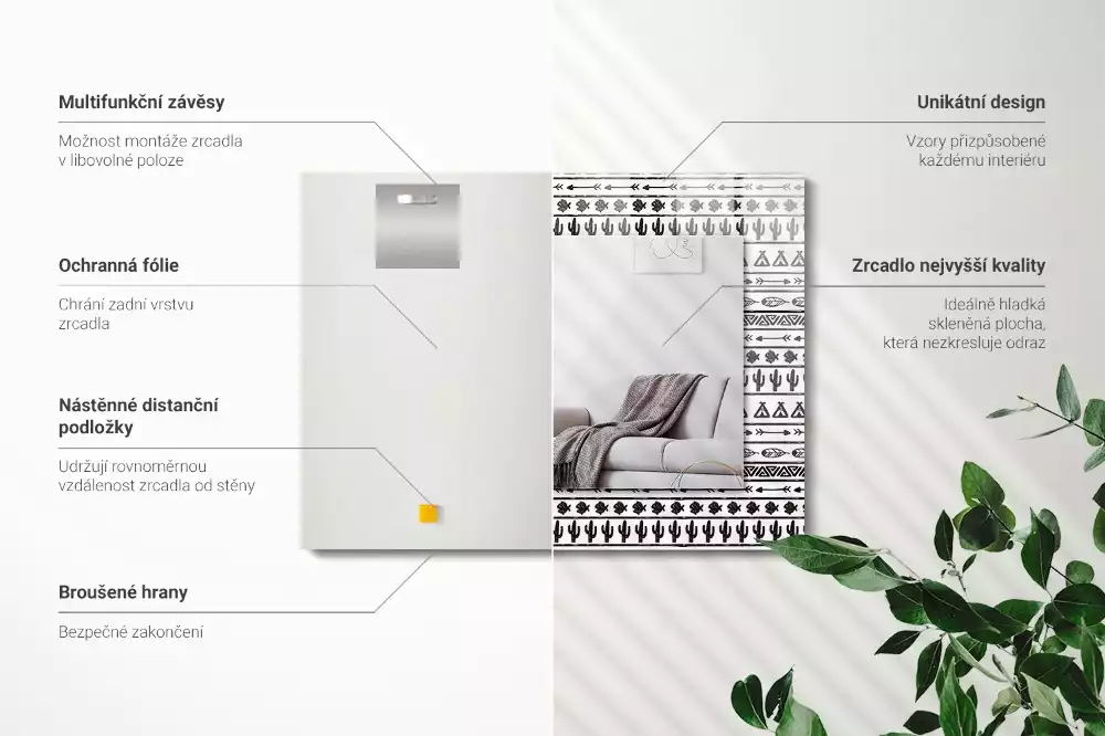 Obdélníkové dekorační zrcadlo Tipi šípové kaktusy