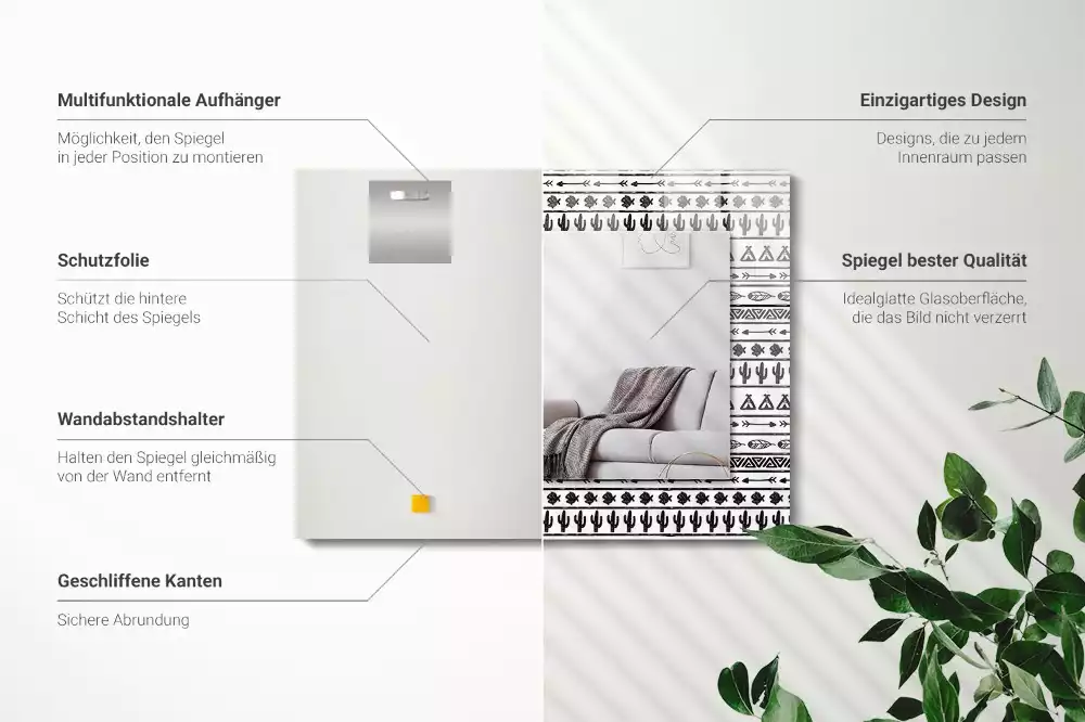 Obdélníkové dekorační zrcadlo Tipi šípové kaktusy