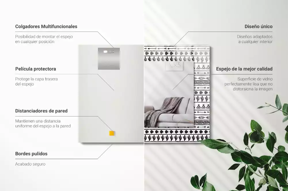 Obdélníkové dekorační zrcadlo Tipi šípové kaktusy