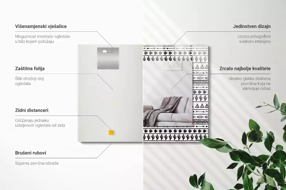 Obdélníkové dekorační zrcadlo Tipi šípové kaktusy