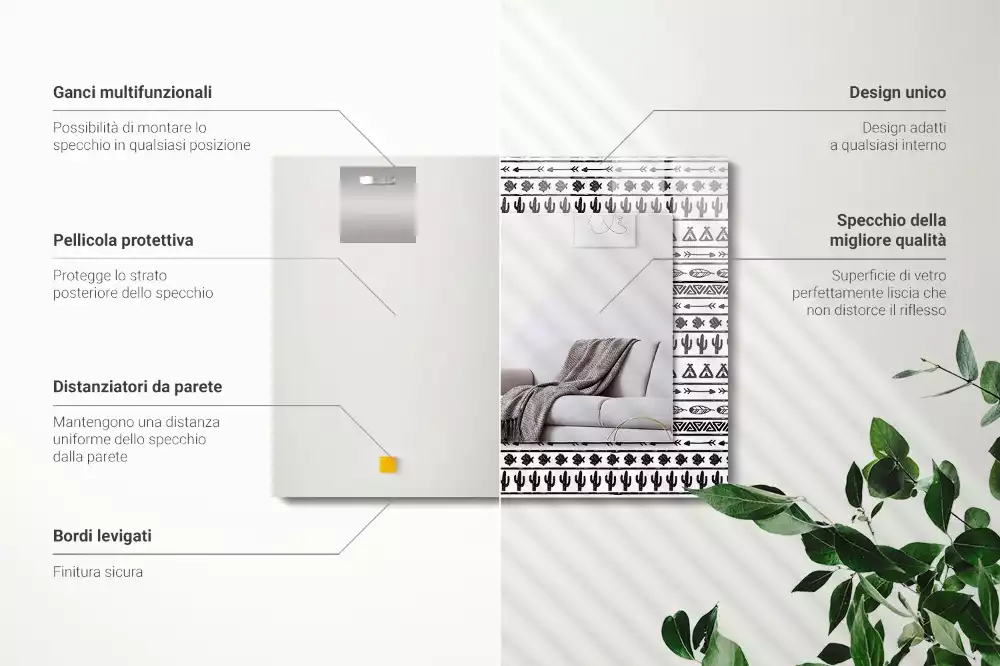 Obdélníkové dekorační zrcadlo Tipi šípové kaktusy