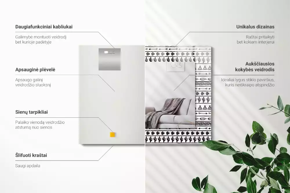 Obdélníkové dekorační zrcadlo Tipi šípové kaktusy