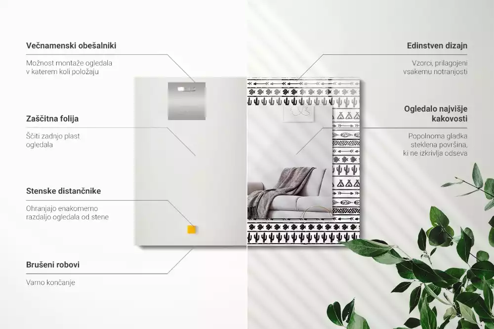 Obdélníkové dekorační zrcadlo Tipi šípové kaktusy