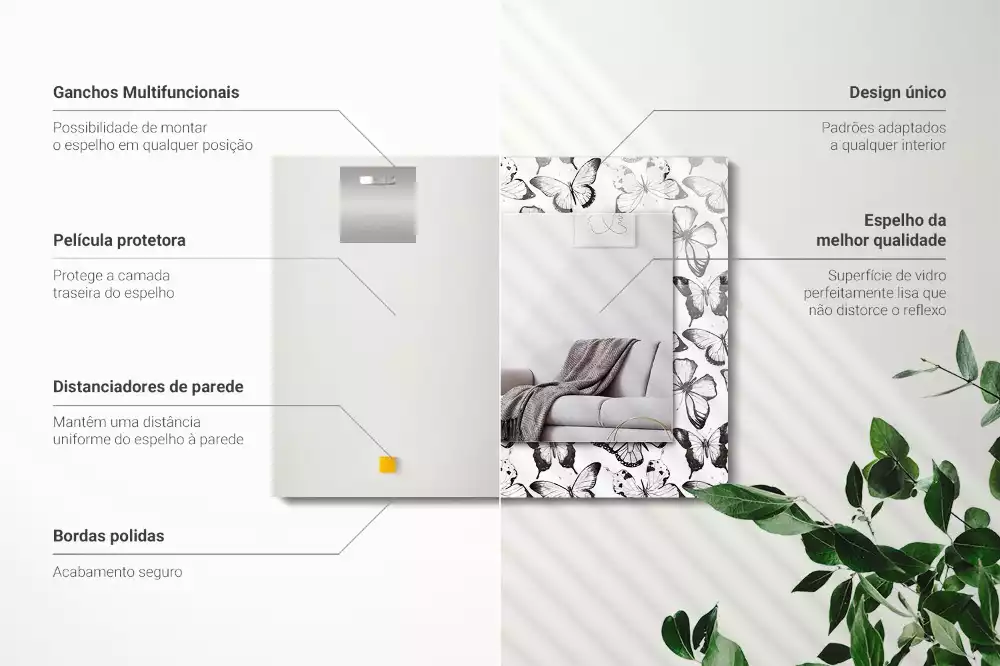 Obdélníkové dekorační zrcadlo Černobílí motýli