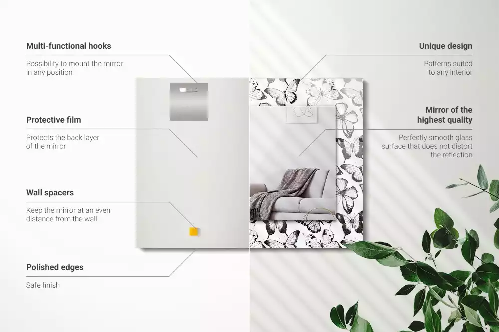 Obdélníkové dekorační zrcadlo Černobílí motýli