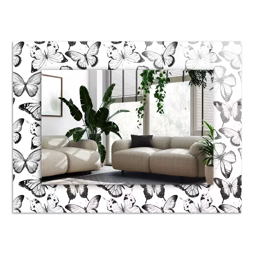 Obdélníkové dekorační zrcadlo Černobílí motýli