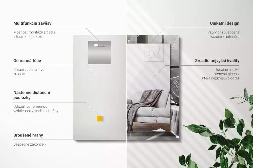 Obdélníkové dekorační zrcadlo Banánové listy