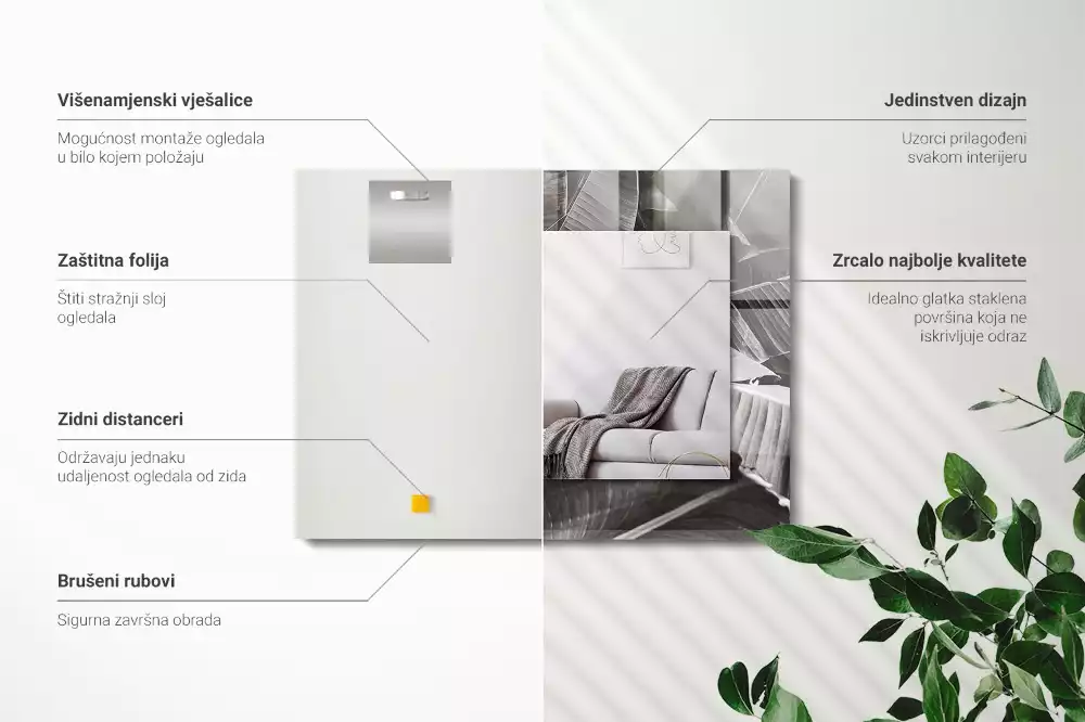 Obdélníkové dekorační zrcadlo Banánové listy