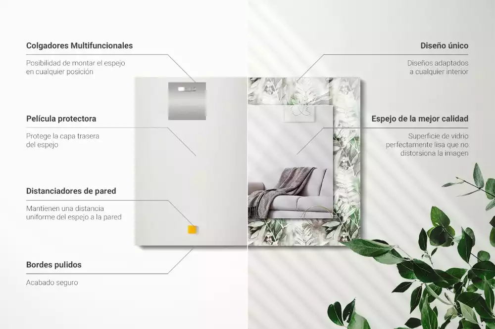 Obdélníkové dekorační zrcadlo Vzor zelené listy