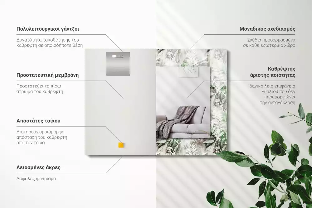 Obdélníkové dekorační zrcadlo Vzor zelené listy