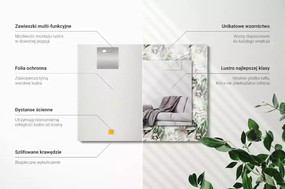 Obdélníkové dekorační zrcadlo Vzor zelené listy