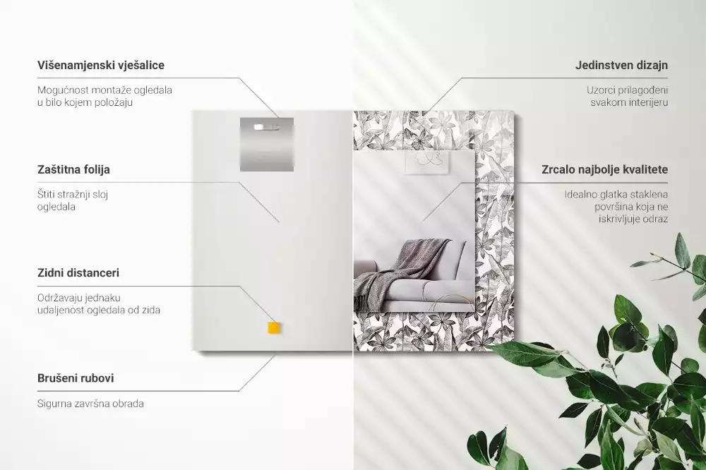 Obdélníkové dekorační zrcadlo Listy a květy