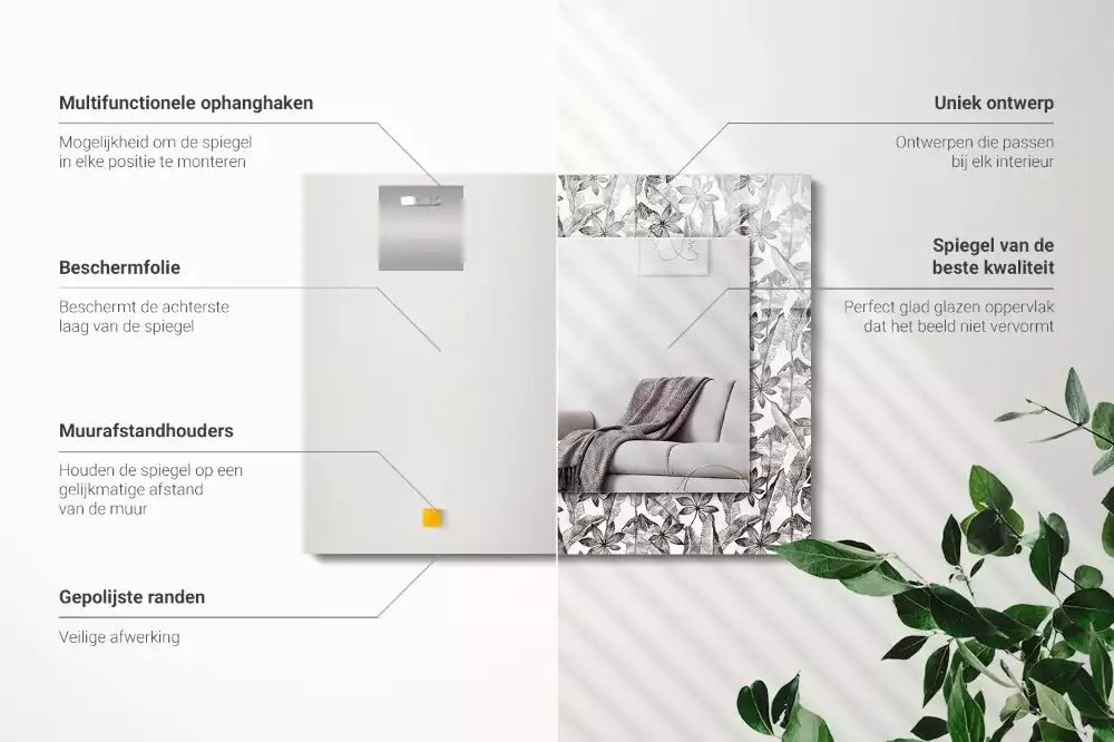 Obdélníkové dekorační zrcadlo Listy a květy