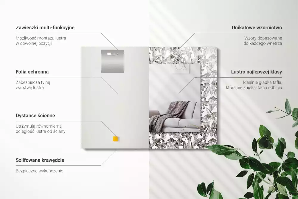 Obdélníkové dekorační zrcadlo Listy a květy