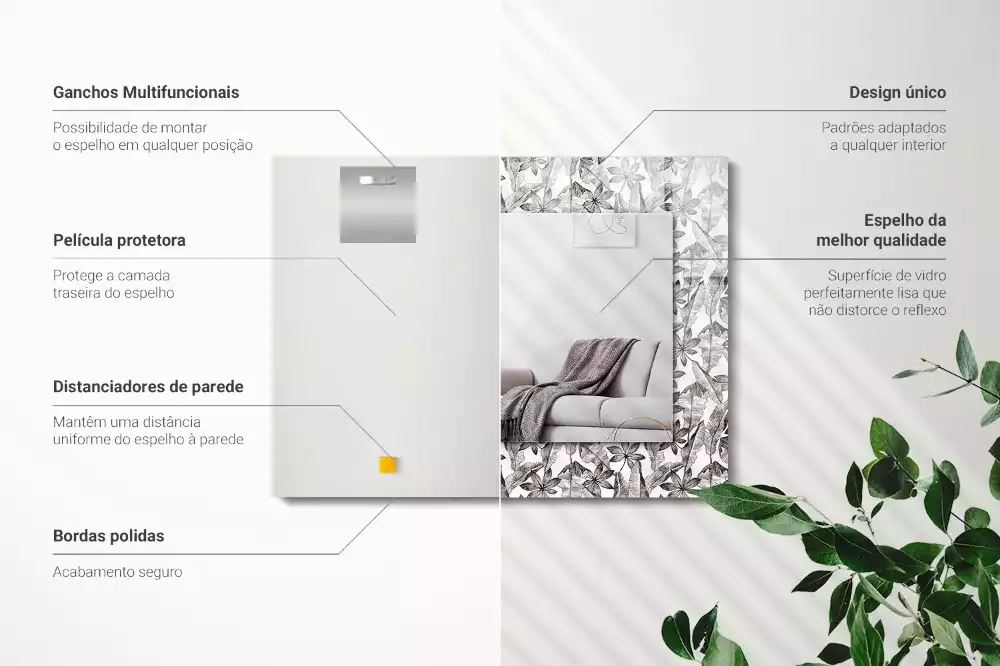 Obdélníkové dekorační zrcadlo Listy a květy