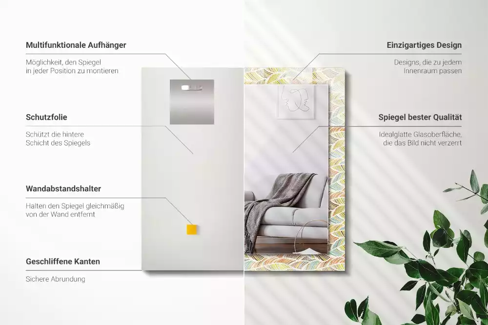 Obdélníkové dekorační zrcadlo Barevné vlny listů