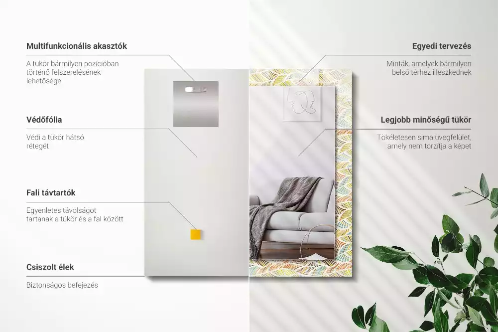 Obdélníkové dekorační zrcadlo Barevné vlny listů