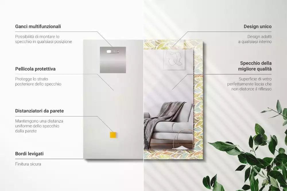 Obdélníkové dekorační zrcadlo Barevné vlny listů