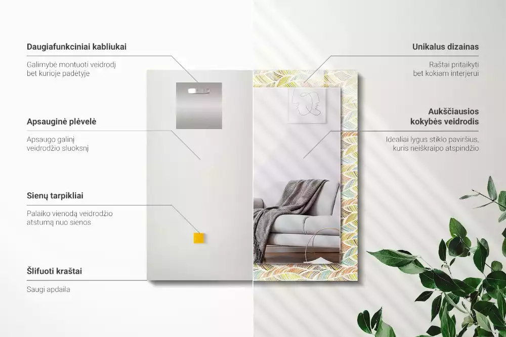 Obdélníkové dekorační zrcadlo Barevné vlny listů