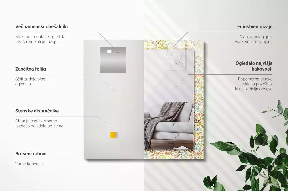 Obdélníkové dekorační zrcadlo Barevné vlny listů