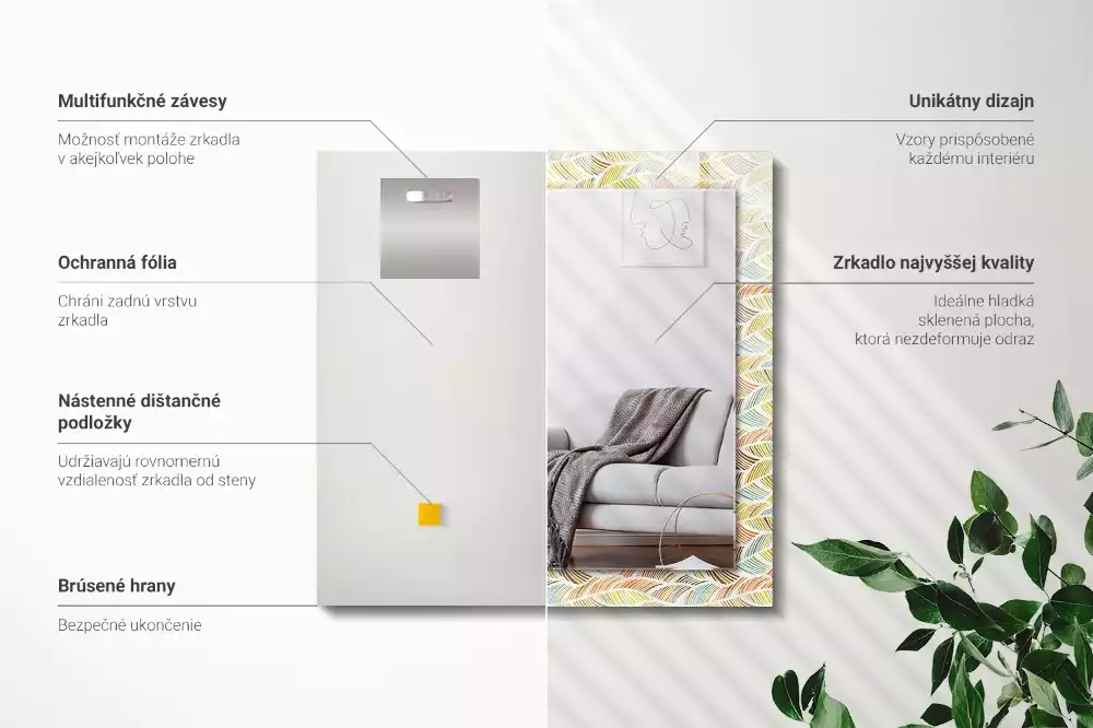 Obdélníkové dekorační zrcadlo Barevné vlny listů