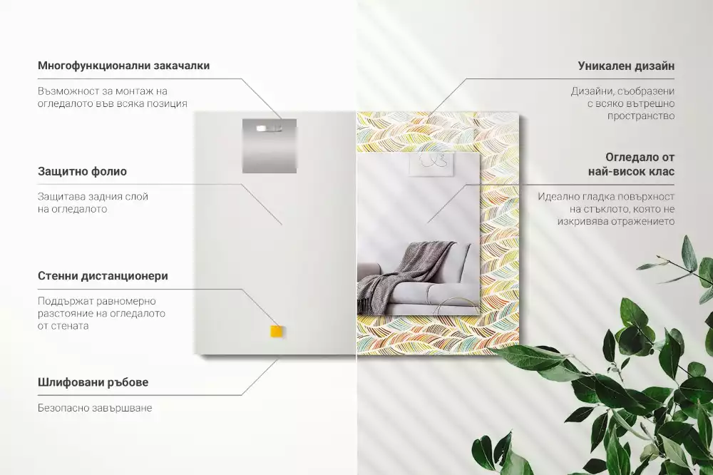 Obdélníkové dekorační zrcadlo Barevné vlny listů