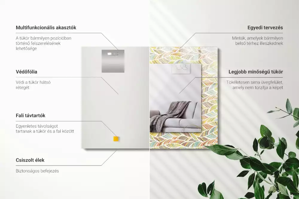 Obdélníkové dekorační zrcadlo Barevné vlny listů