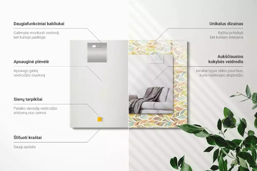 Obdélníkové dekorační zrcadlo Barevné vlny listů