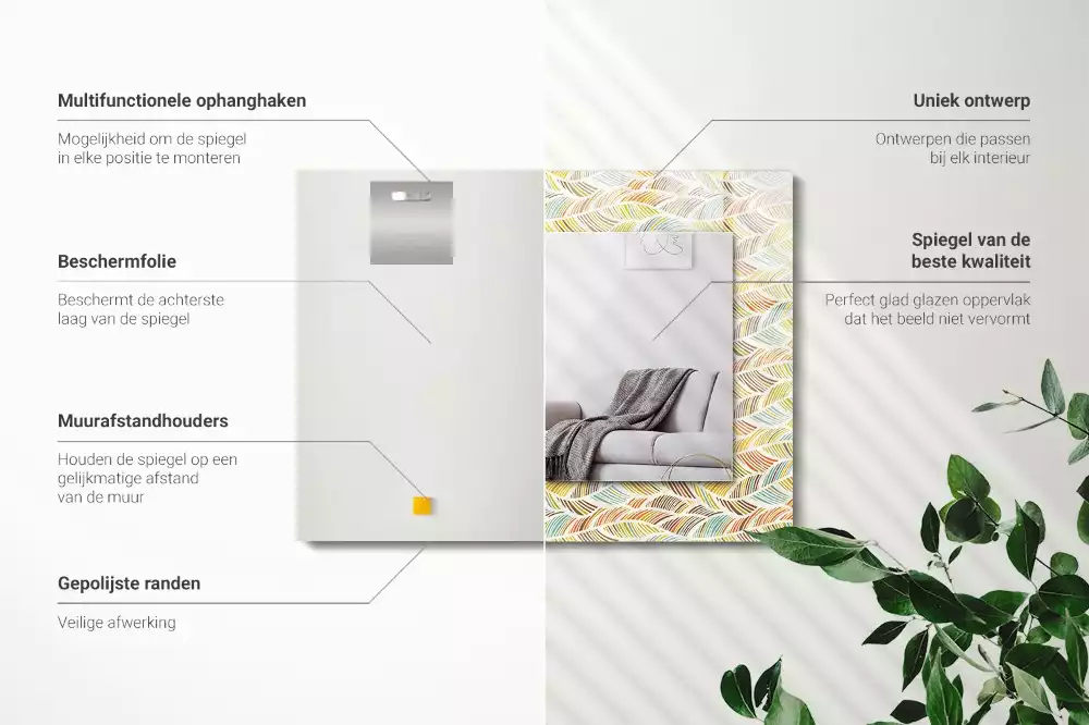 Obdélníkové dekorační zrcadlo Barevné vlny listů