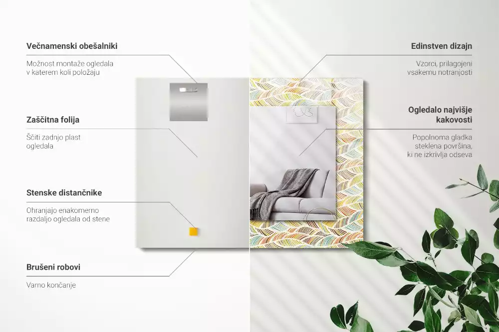 Obdélníkové dekorační zrcadlo Barevné vlny listů