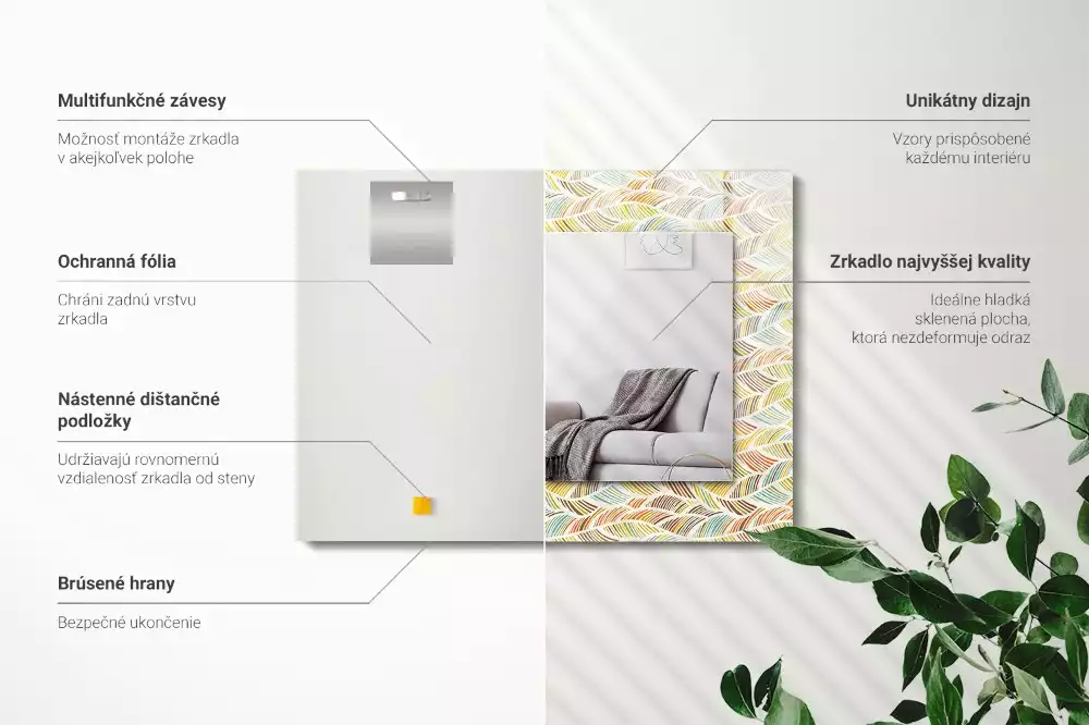 Obdélníkové dekorační zrcadlo Barevné vlny listů