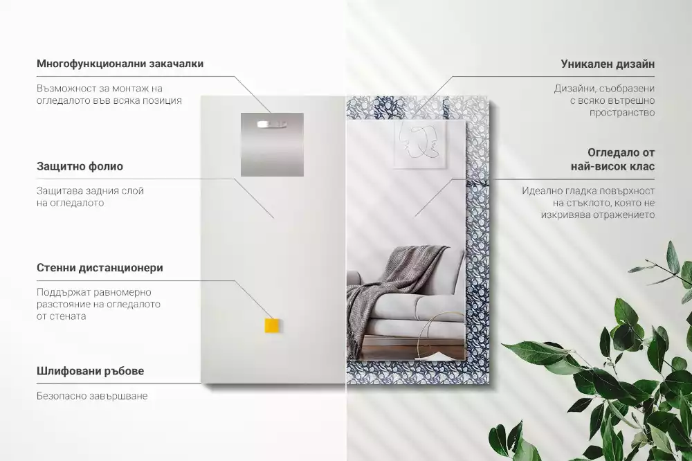 Obdélníkové dekorační zrcadlo Modrý květinový vzor