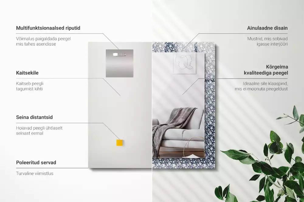 Obdélníkové dekorační zrcadlo Modrý květinový vzor