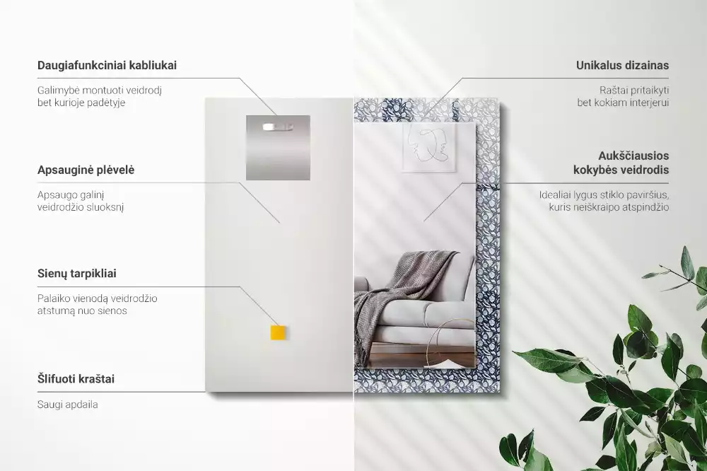 Obdélníkové dekorační zrcadlo Modrý květinový vzor