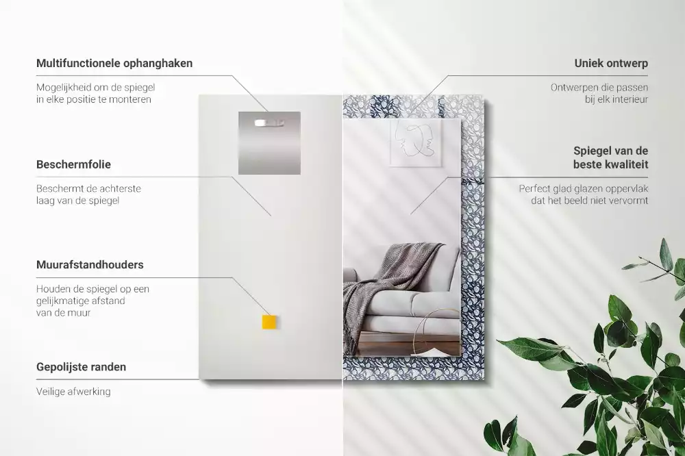 Obdélníkové dekorační zrcadlo Modrý květinový vzor