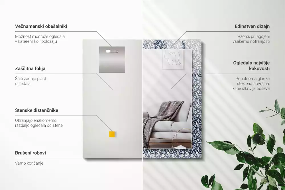 Obdélníkové dekorační zrcadlo Modrý květinový vzor