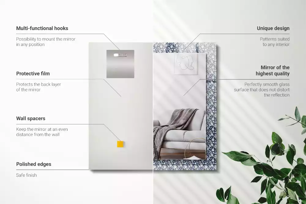 Obdélníkové dekorační zrcadlo Modrý květinový vzor