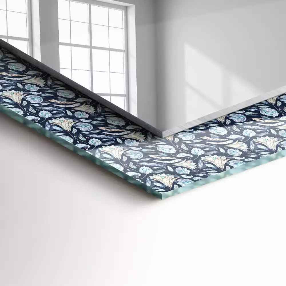 Obdélníkové dekorační zrcadlo Modrý květinový vzor