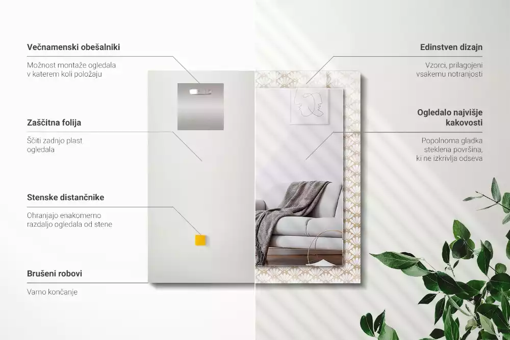 Obdélníkové dekorační zrcadlo Květinový geometrický vzor