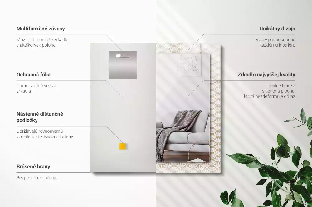 Obdélníkové dekorační zrcadlo Květinový geometrický vzor