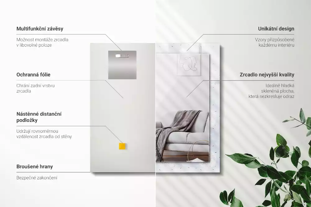 Obdélníkové dekorační zrcadlo Květiny pampelišky